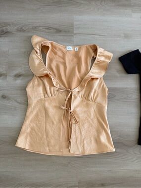 Aritzia Peach Ruffle Tie-Front Blouse